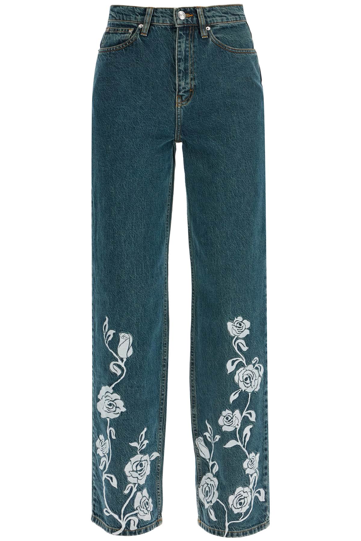 Rotate Jeans In Denim Steel Blue With Floral Details