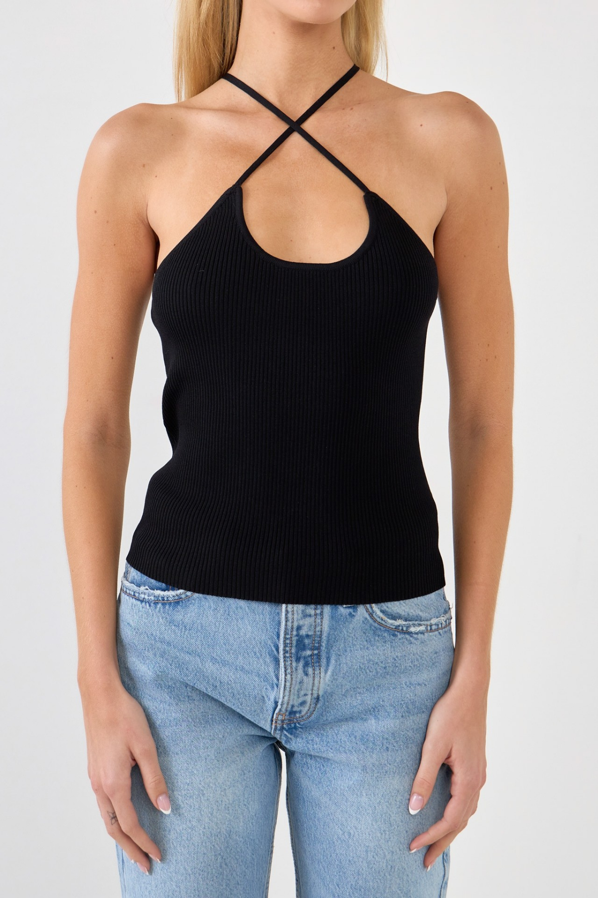 Gianine LUZ BLACK Rib Knit Top