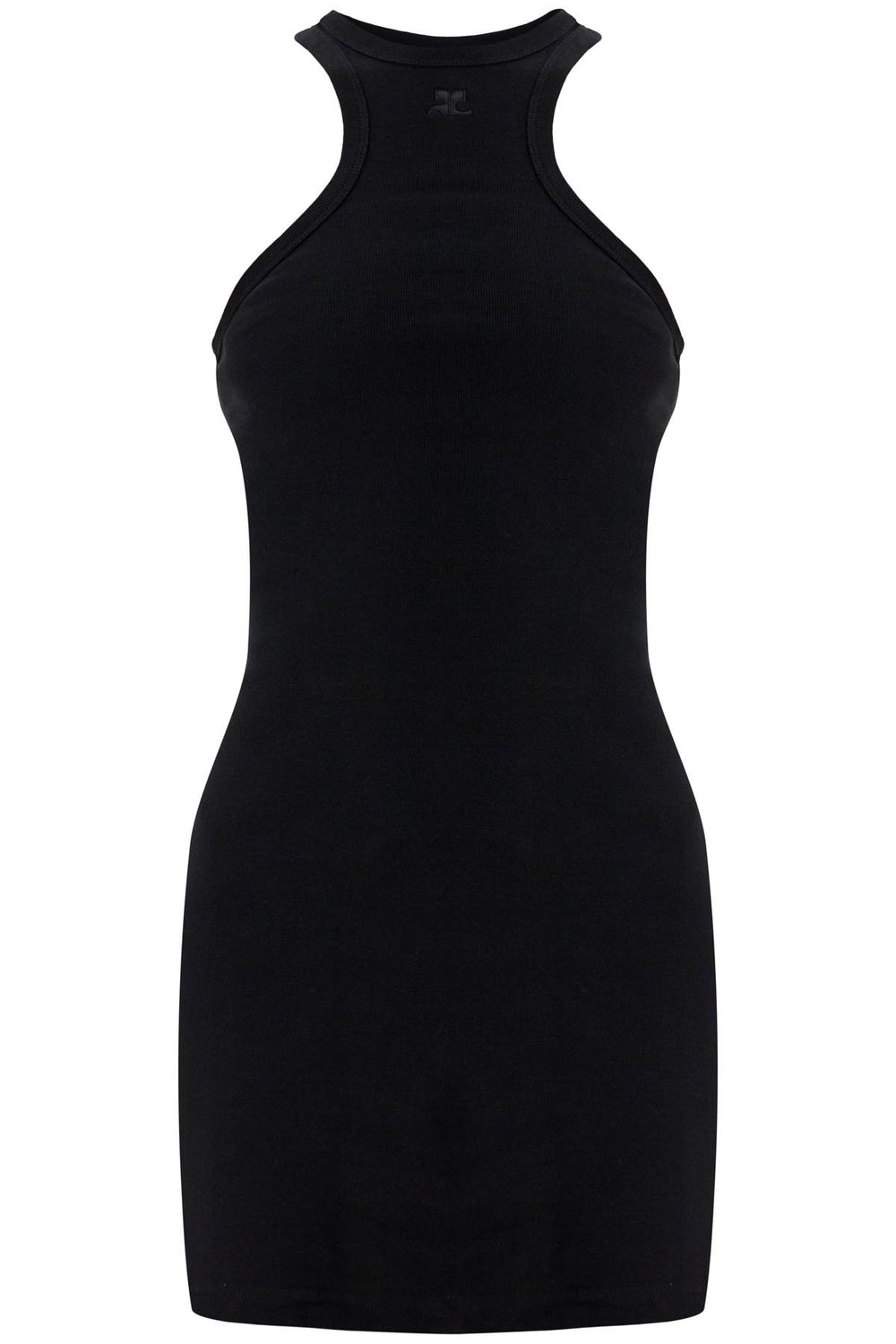 Courreges Black Cotton Mini Dress With High Neck And Sleeveless Design