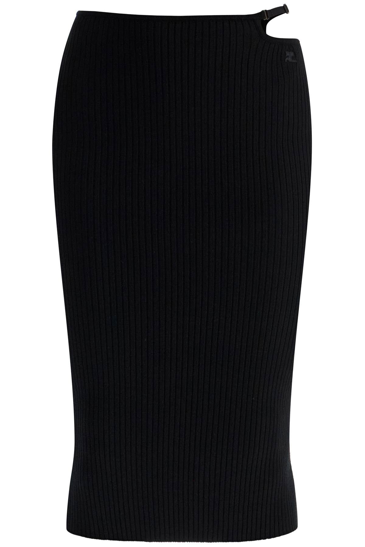 Courreges Black Midi Skirt In Viscose And Polyester With Vertical Ribs