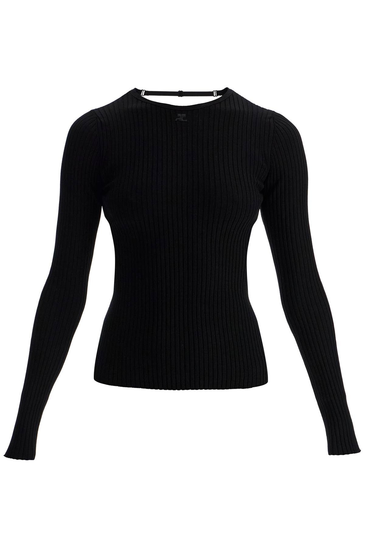 Courreges Black Viscose And Polyester Sweater With Drop Neckline