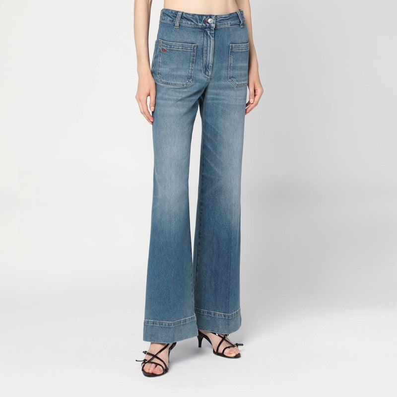 Victoria Beckham Wide Jeans In Faded Blue