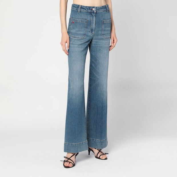 Victoria Beckham Wide Jeans In Faded Blue