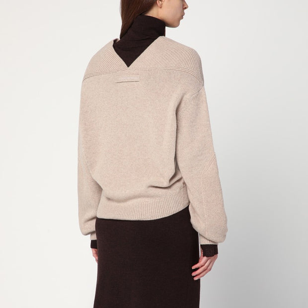 Victoria Beckham Sand-coloured Sweater In Wool And Cashmere