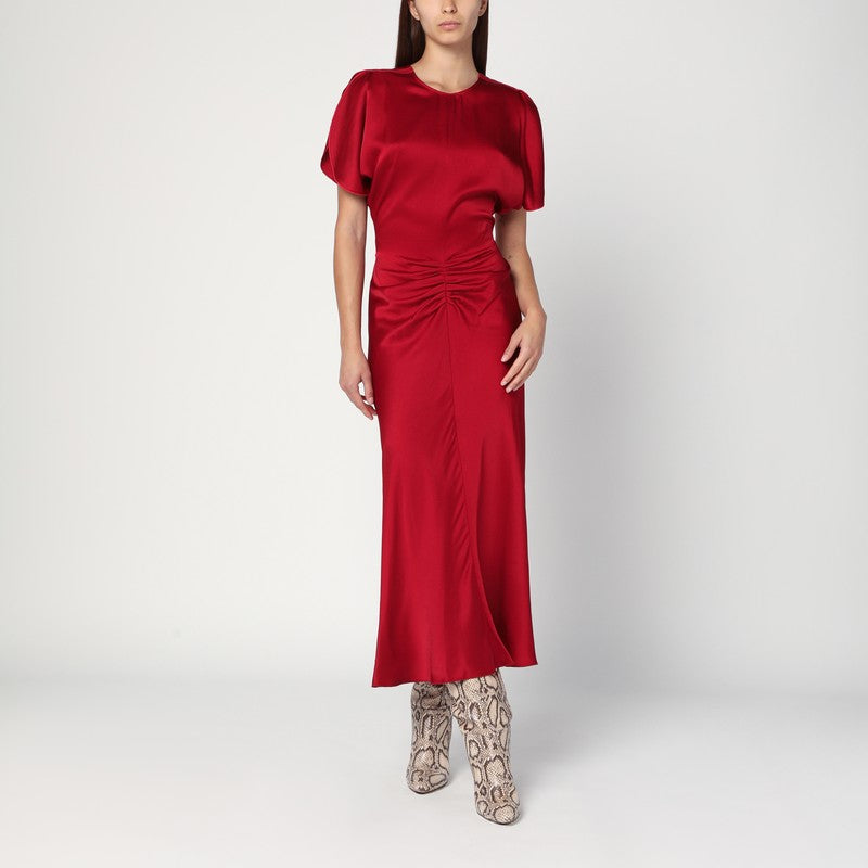 Victoria Beckham Fuchsia Pink Midi Dress With Gathered Waist