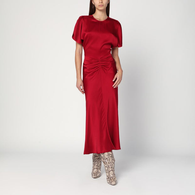 Victoria Beckham Fuchsia Pink Midi Dress With Gathered Waist
