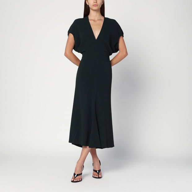 Victoria Beckham Dark Green Midi Dress In Satin