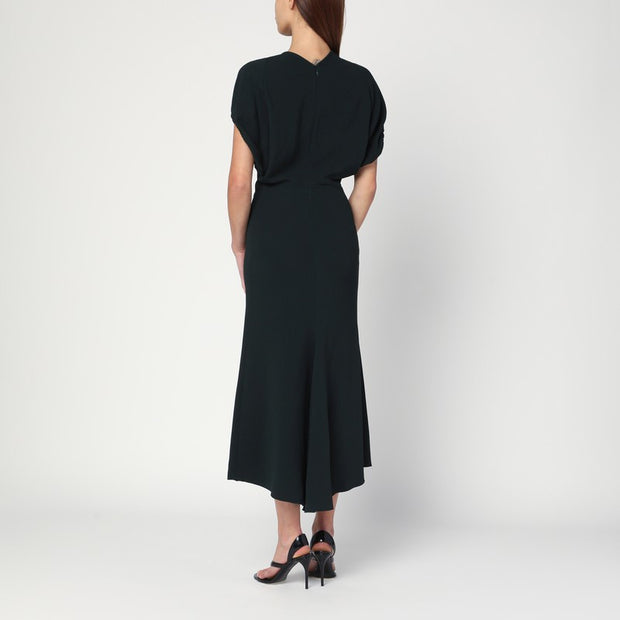 Victoria Beckham Dark Green Midi Dress In Satin