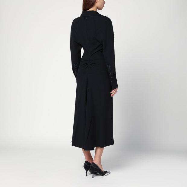 Victoria Beckham Black Satin Shirt Dress Midi