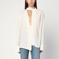 Victoria Beckham Ivory Draped Silk Blouse