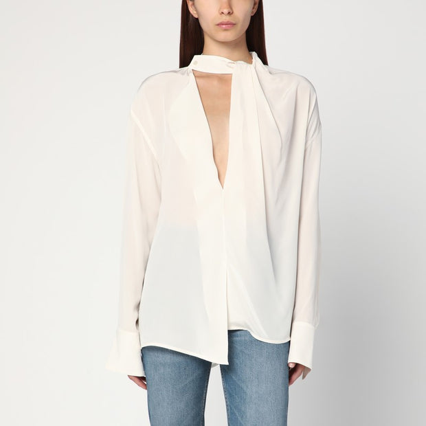 Victoria Beckham Ivory Draped Silk Blouse