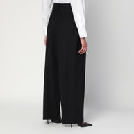Victoria Beckham Wide Black Trousers In Wool Blend