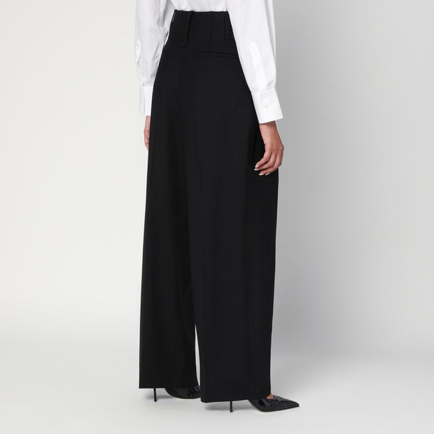 Victoria Beckham Wide Black Trousers In Wool Blend