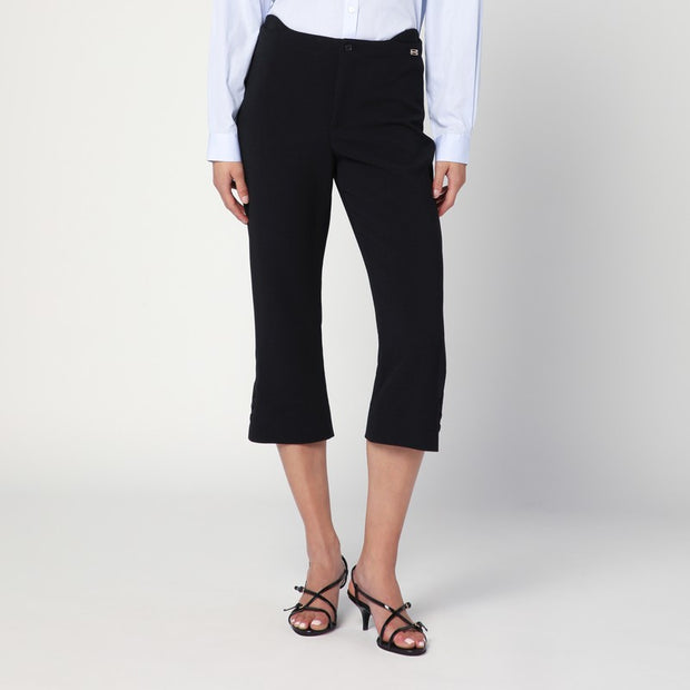Victoria Beckham Cropped Black Trousers In Wool Blend