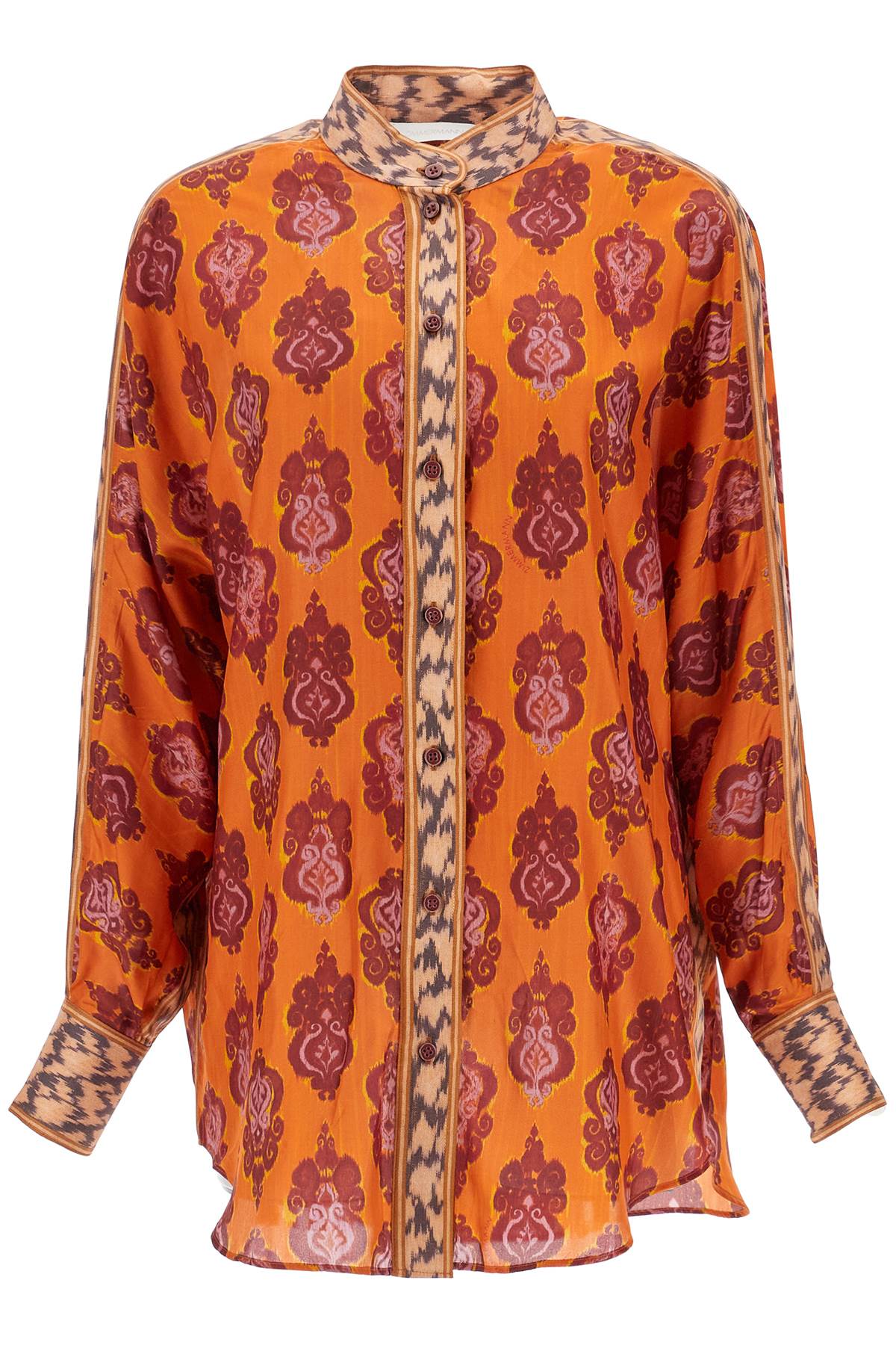 Zimmermann Orange Silk Shirt Ikat Long Sleeve Loose Fit