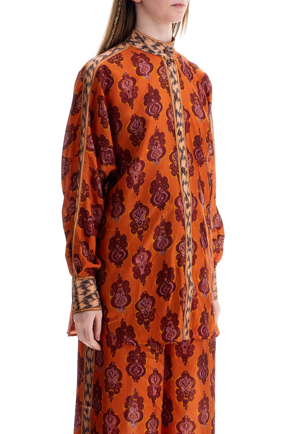 Zimmermann Orange Silk Shirt Ikat Long Sleeve Loose Fit