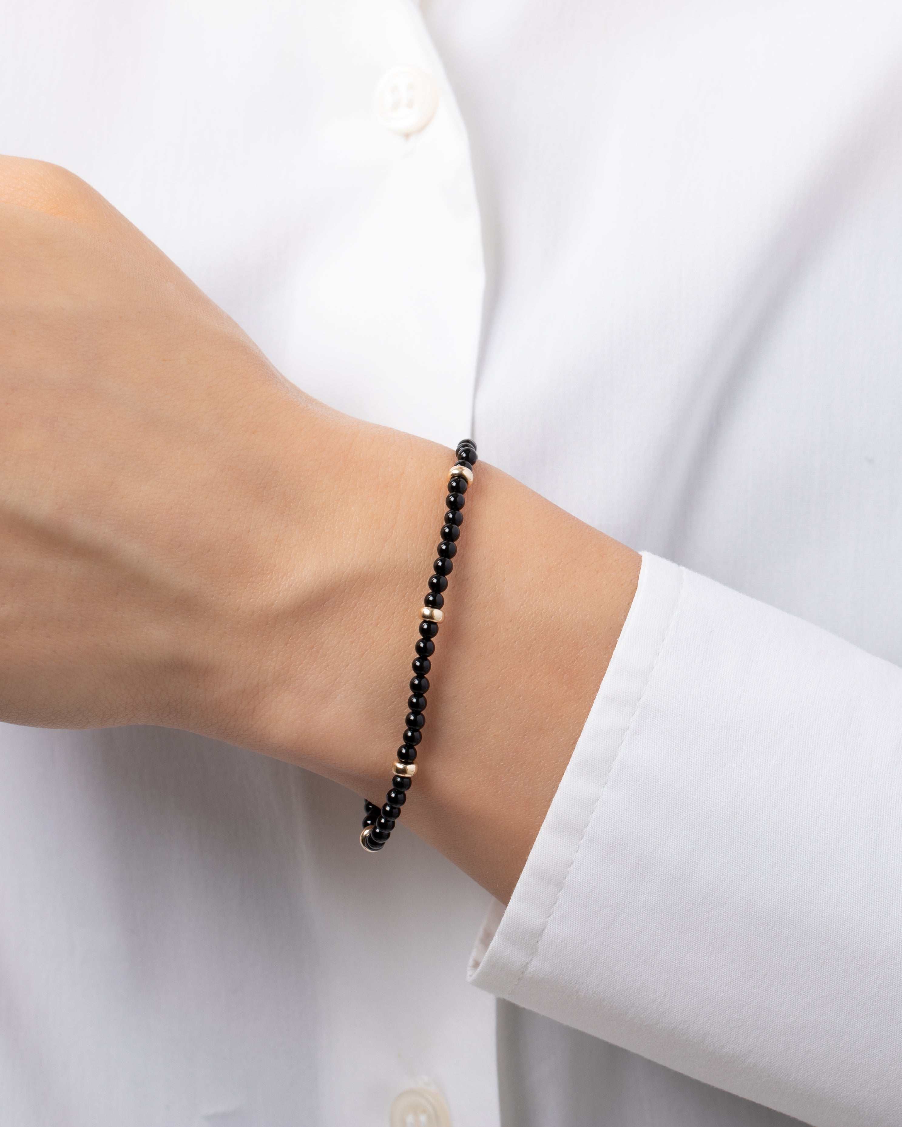 Zoe Lev 14K Gold Black Onyx Segment Bead Bracelet