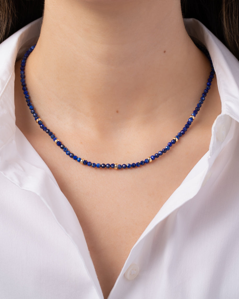 Zoe Lev 14K Gold Blue Lapis Segment Bead Necklace
