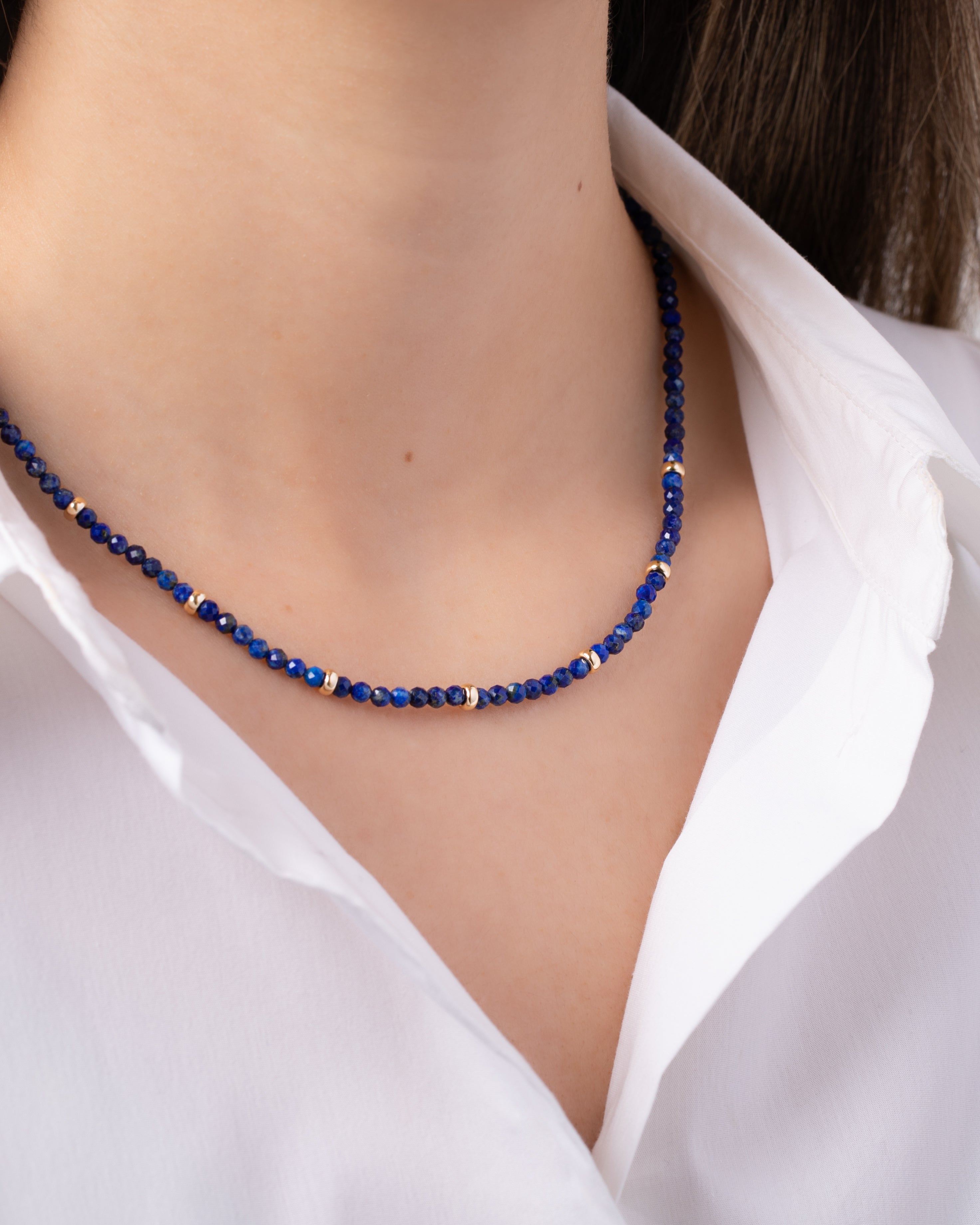 Zoe Lev 14K Gold Blue Lapis Segment Bead Necklace