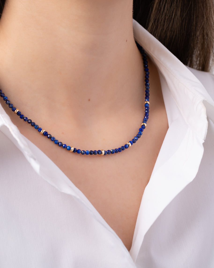 Zoe Lev 14K Gold Blue Lapis Segment Bead Necklace