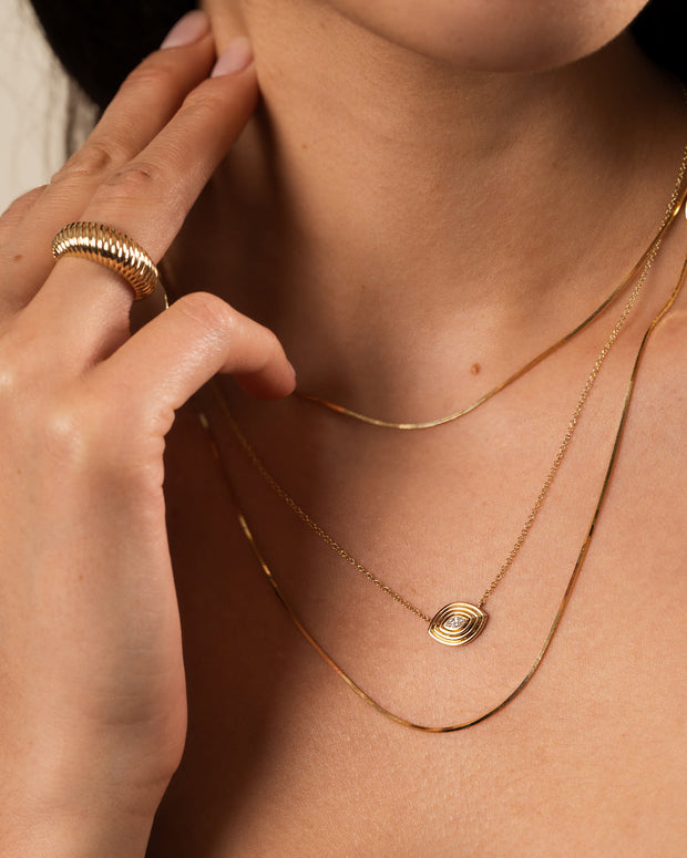 Zoe Lev 14K Gold Diamond Ribbed Evil Eye Necklace