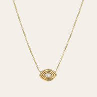 Zoe Lev 14K Gold Diamond Ribbed Evil Eye Necklace