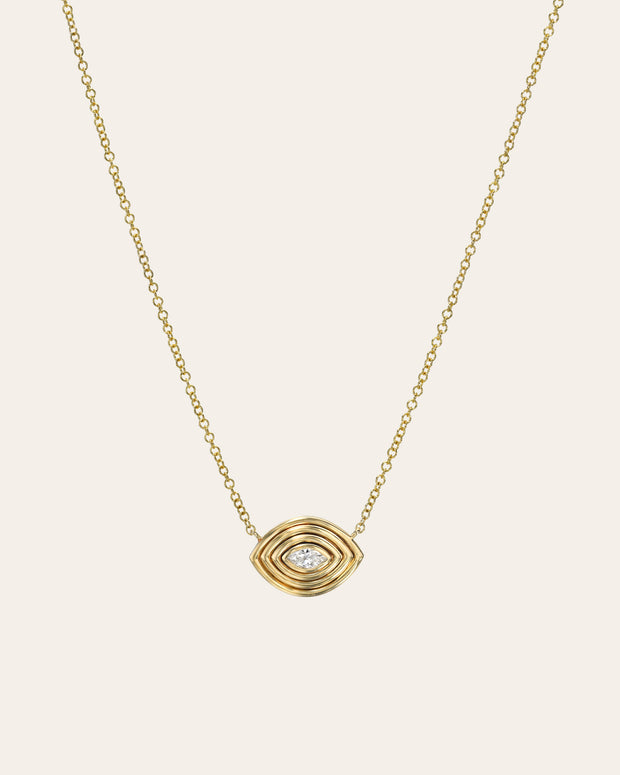 Zoe Lev 14K Gold Diamond Ribbed Evil Eye Necklace