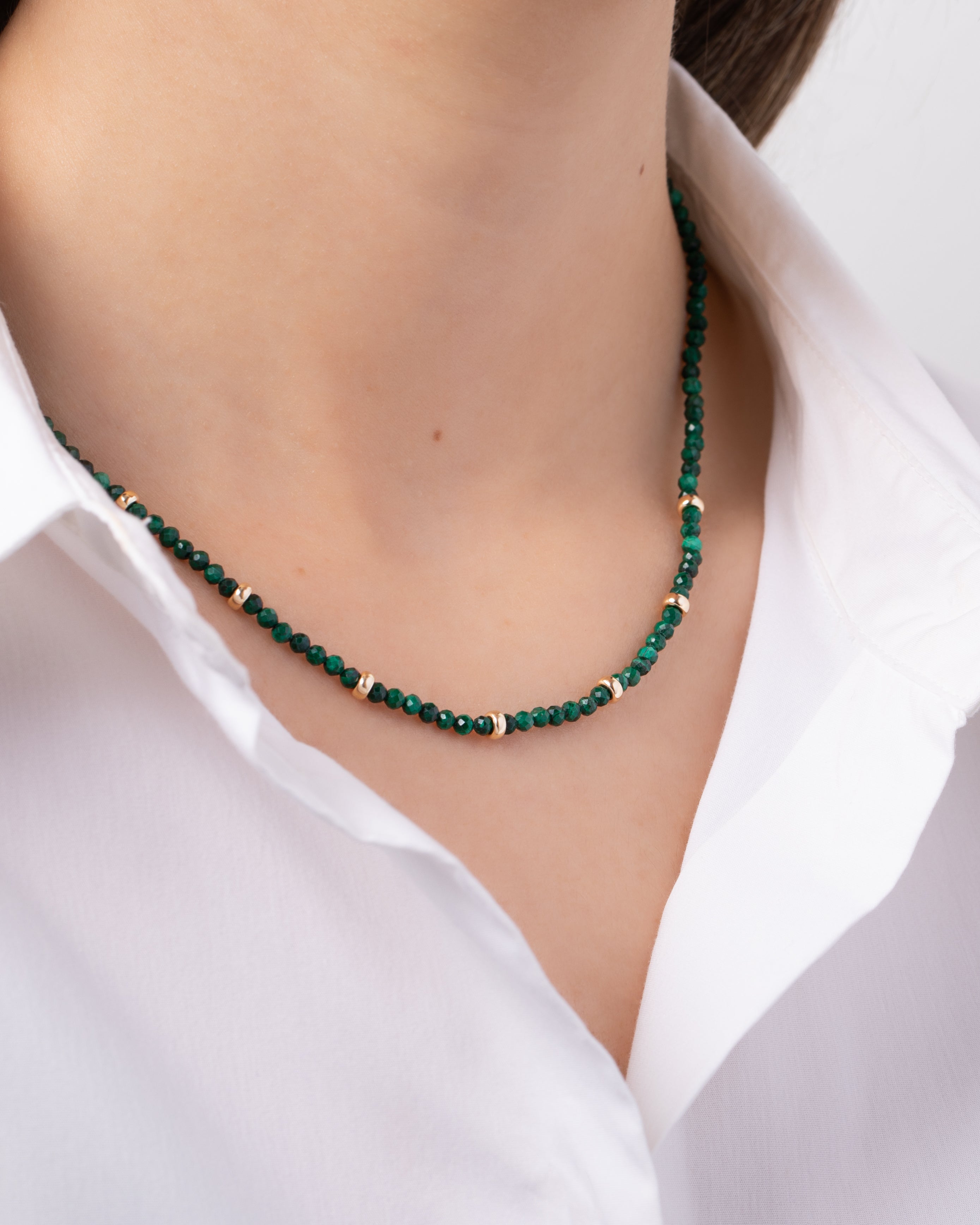 Zoe Lev 14K Gold Malachite Segment Bead Necklace