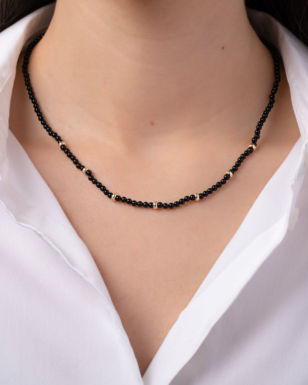 Zoe Lev 14K Gold Black Onyx Segment Bead Necklace