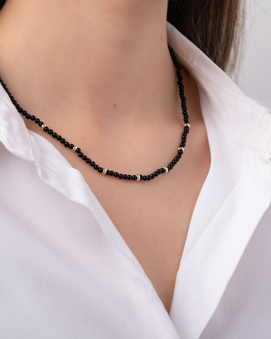 Zoe Lev 14K Gold Black Onyx Segment Bead Necklace