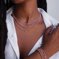 Zoe Lev 14K Gold Pink Rhodochrosite Segment Bead Necklace