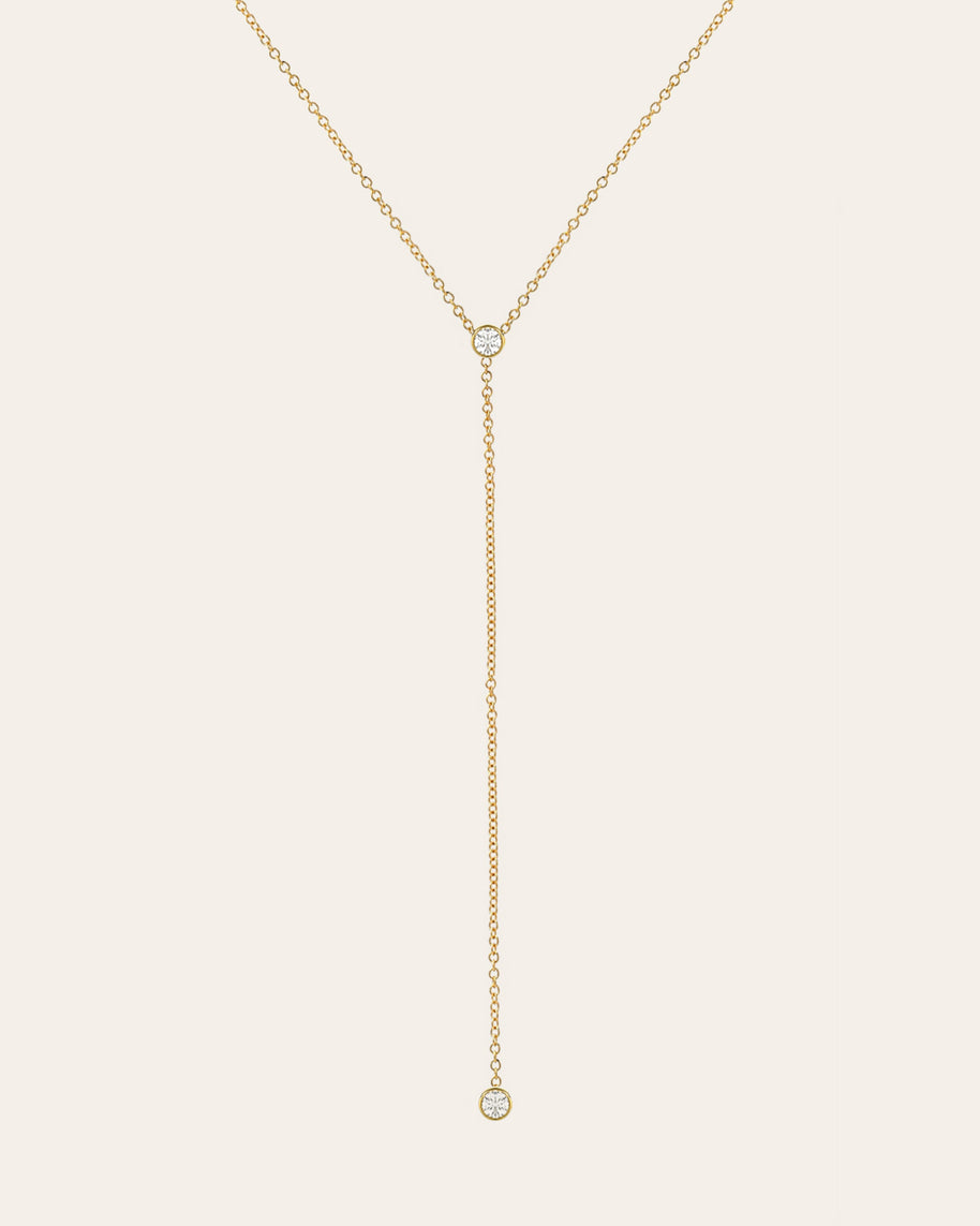 Zoe Lev 14k Gold Bezel Diamond Lariat Necklace