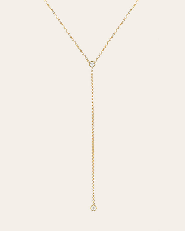 Zoe Lev 14k Gold Bezel Diamond Lariat Necklace