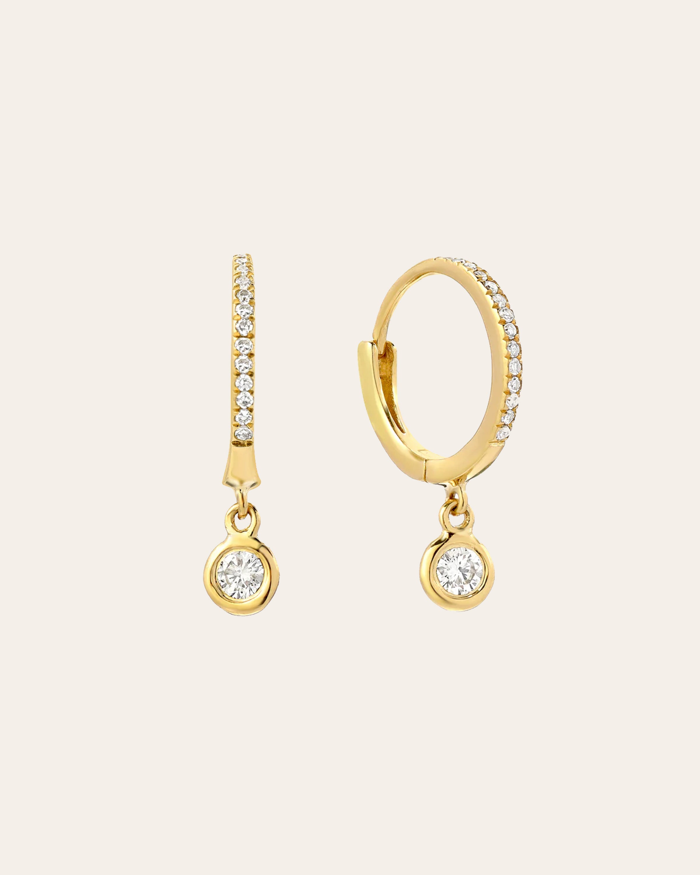 Zoe Lev 14k Gold Diamond Huggies With Drop Bezel Diamond