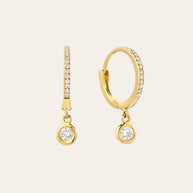 Zoe Lev 14k Gold Diamond Huggies With Drop Bezel Diamond