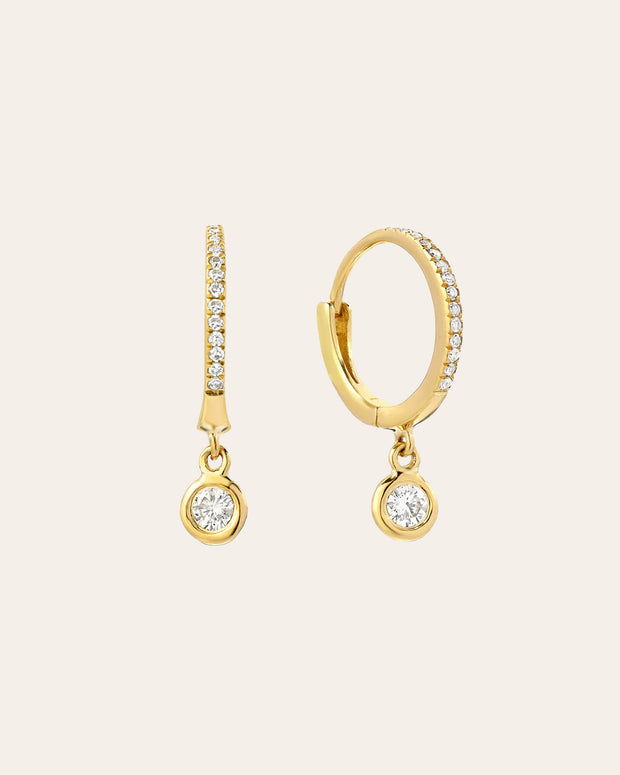 Zoe Lev 14k Gold Diamond Huggies With Drop Bezel Diamond