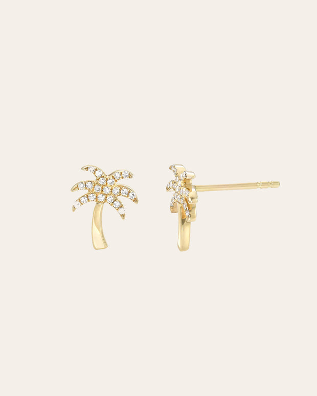Zoe Lev 14k Gold Diamond Palm Tree Stud Earrings
