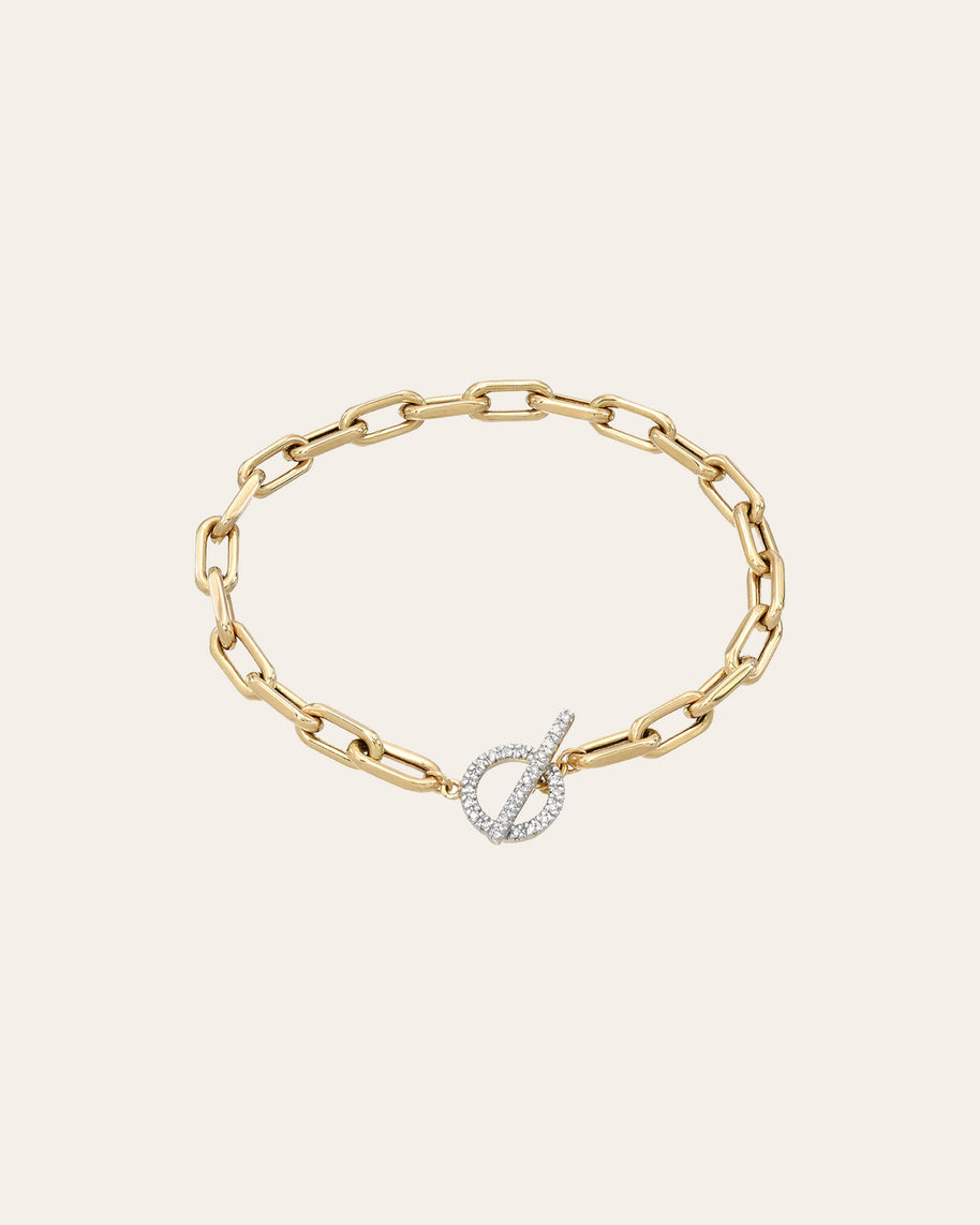 Zoe Lev 14k Gold Large Open Link Chain Bracelet With Diamond Toggle
