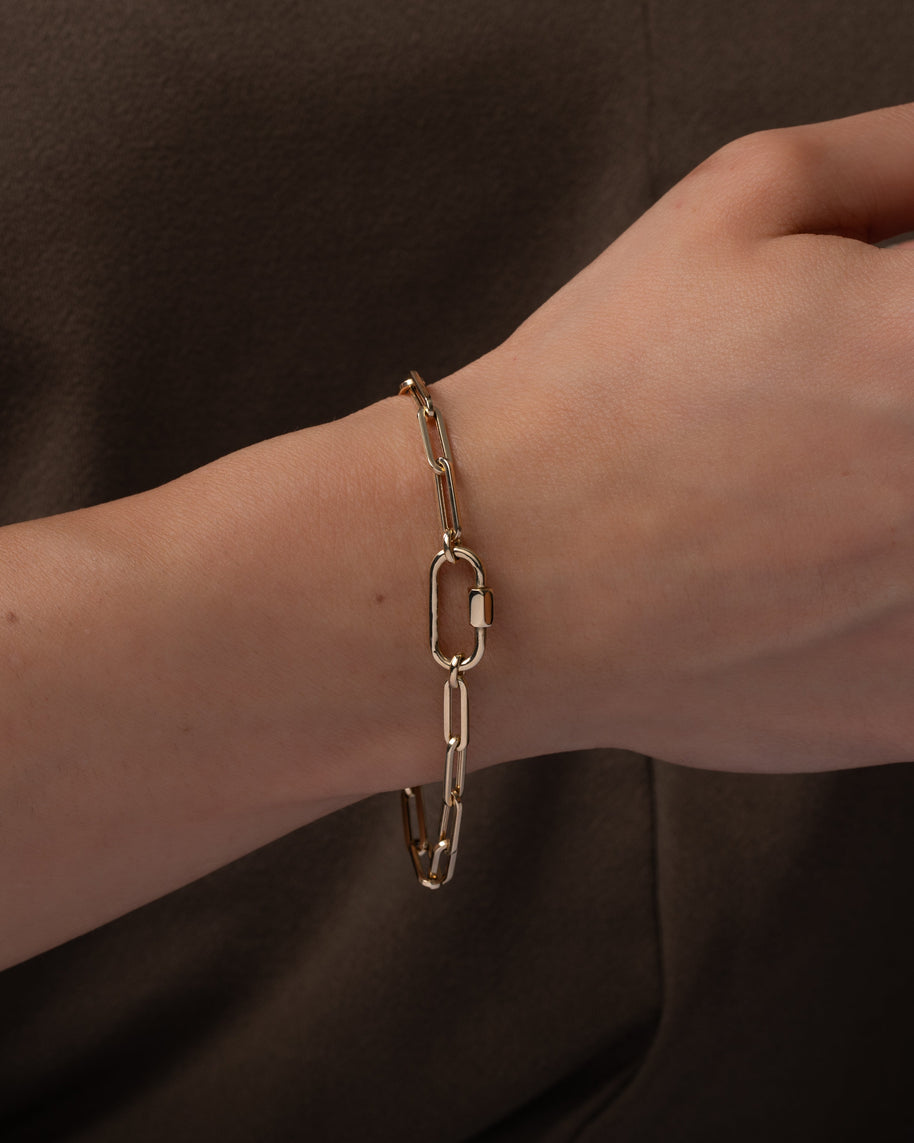 Zoe Lev 14k Gold Large Paper Clip Chain With Carabiner Bracelet