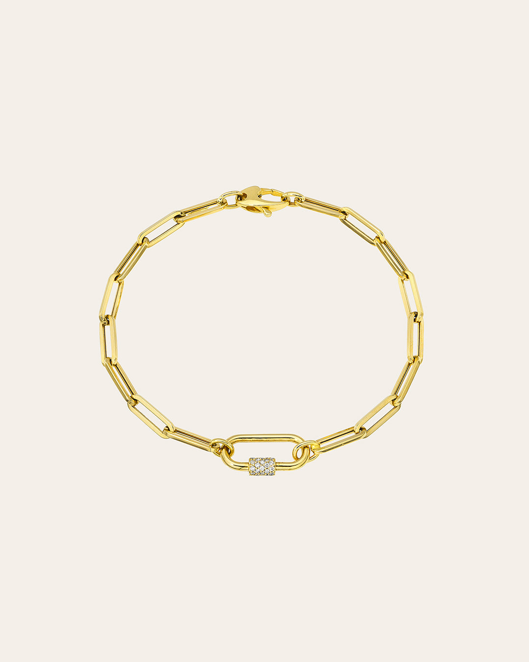 Zoe Lev 14k Gold Large Paper Clip Chain With Diamond Carabiner Bracelet