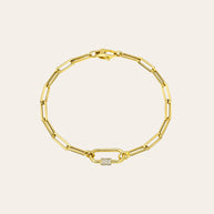 Zoe Lev 14k Gold Large Paper Clip Chain With Diamond Carabiner Bracelet
