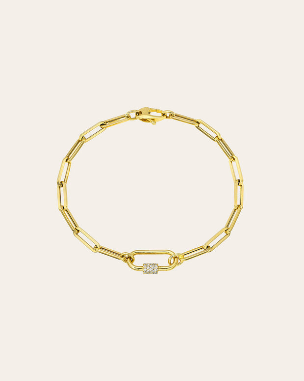 Zoe Lev 14k Gold Large Paper Clip Chain With Diamond Carabiner Bracelet