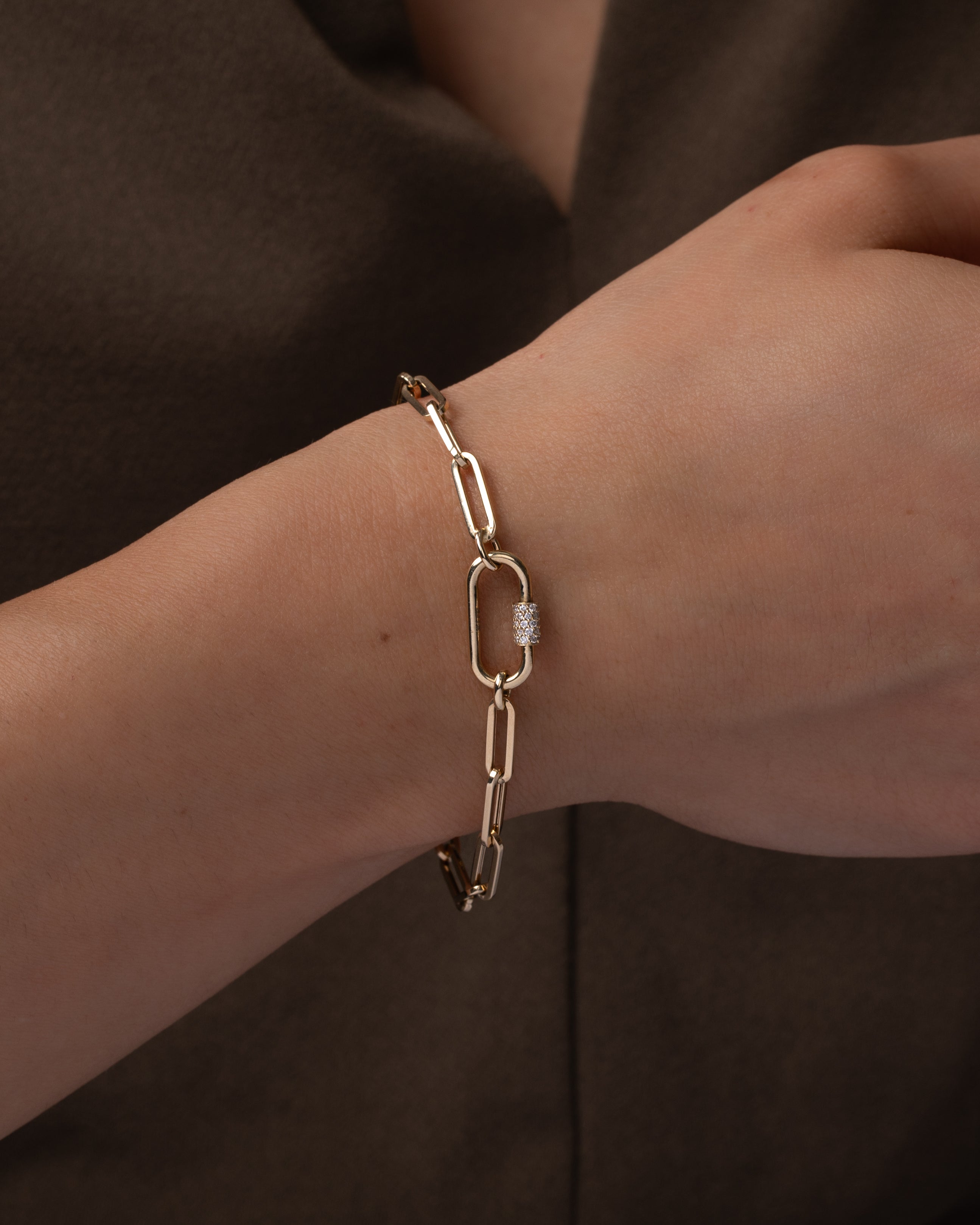 Zoe Lev 14k Gold Large Paper Clip Chain With Diamond Carabiner Bracelet