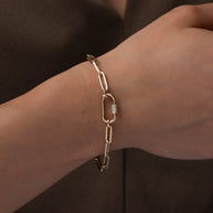 Zoe Lev 14k Gold Large Paper Clip Chain With Diamond Carabiner Bracelet
