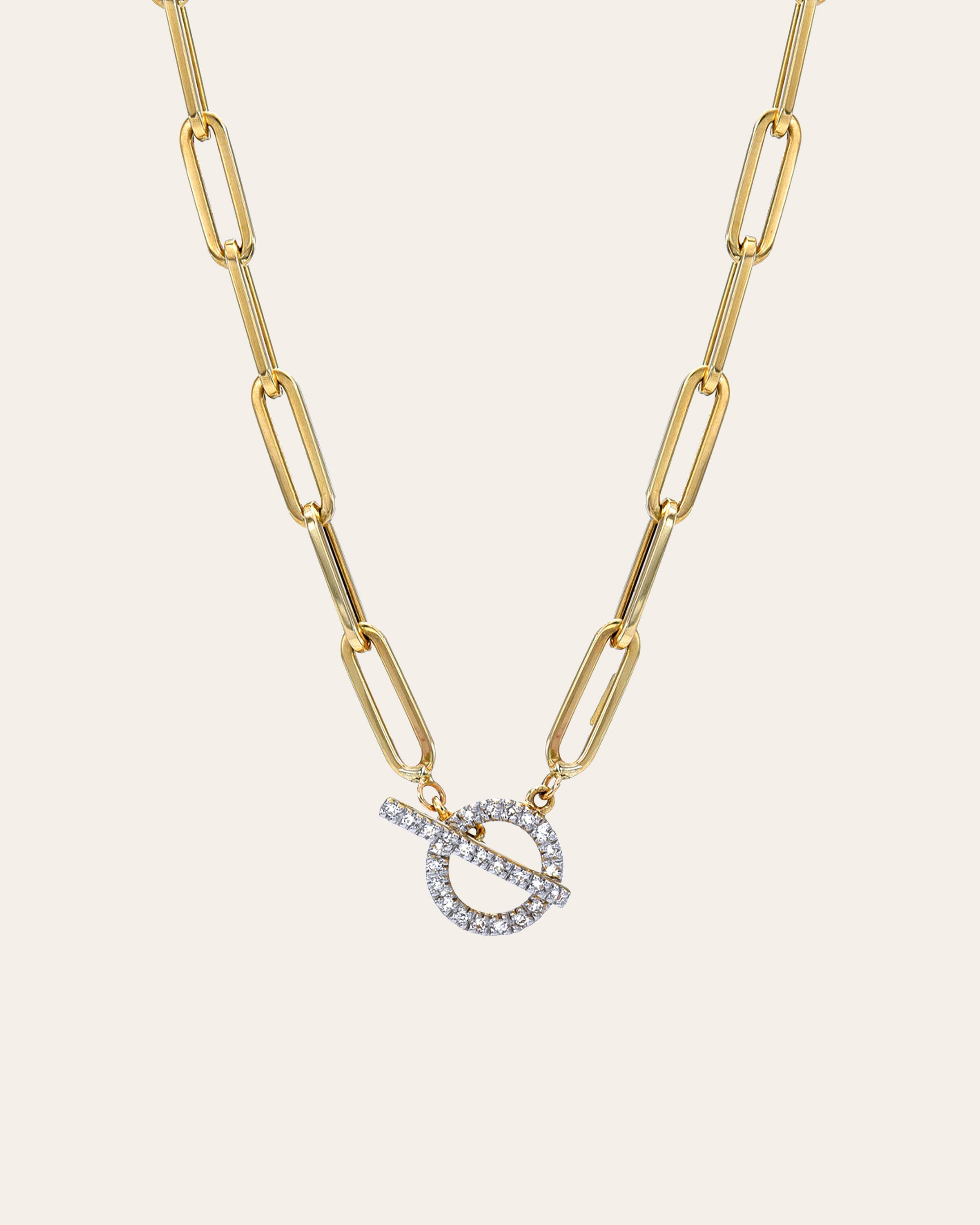 Zoe Lev 14k Gold Large Paper Clip Chain With Diamond Toggle Necklace