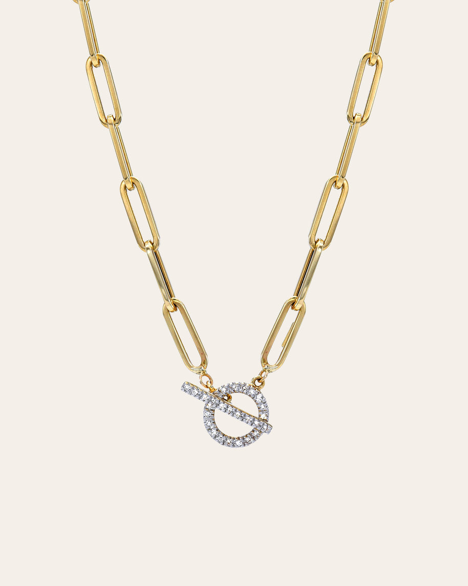 Zoe Lev 14k Gold Large Paper Clip Chain With Diamond Toggle Necklace