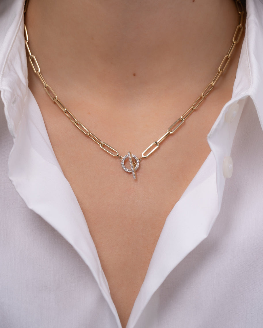 Zoe Lev 14k Gold Large Paper Clip Chain With Diamond Toggle Necklace