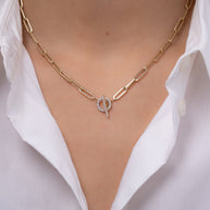 Zoe Lev 14k Gold Large Paper Clip Chain With Diamond Toggle Necklace