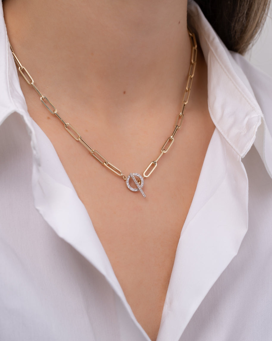 Zoe Lev 14k Gold Large Paper Clip Chain With Diamond Toggle Necklace