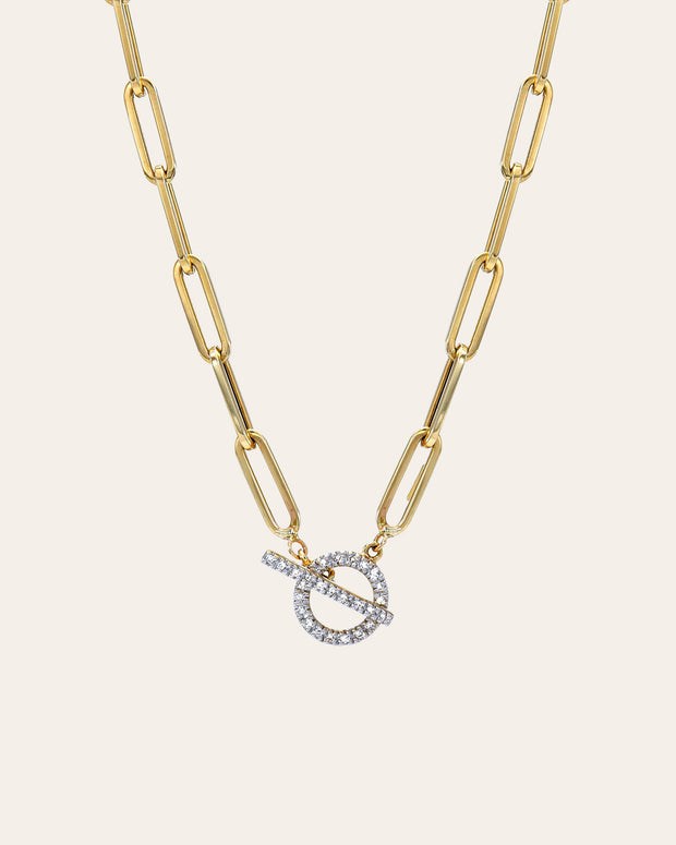 Zoe Lev 14k Gold Large Paper Clip Chain With Diamond Toggle Necklace